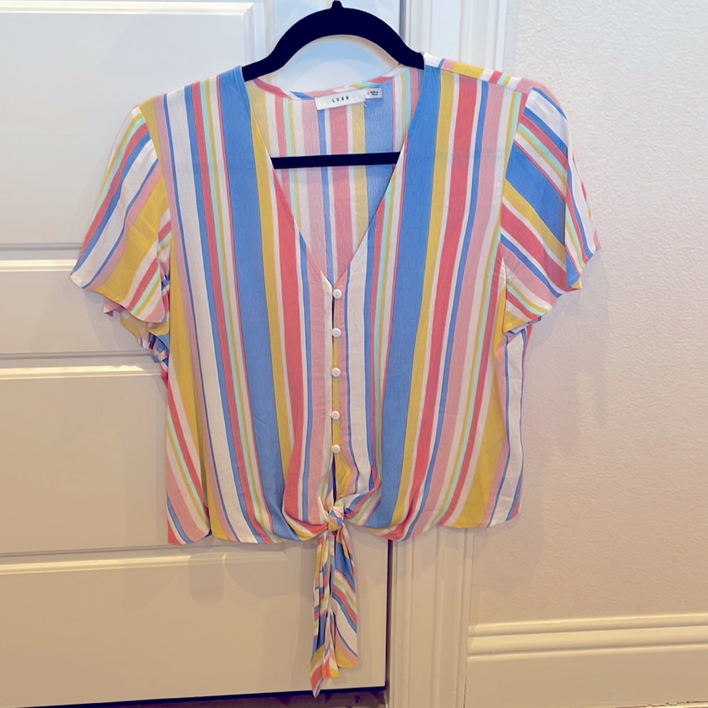 Striped tie front Lush blouse, size small
